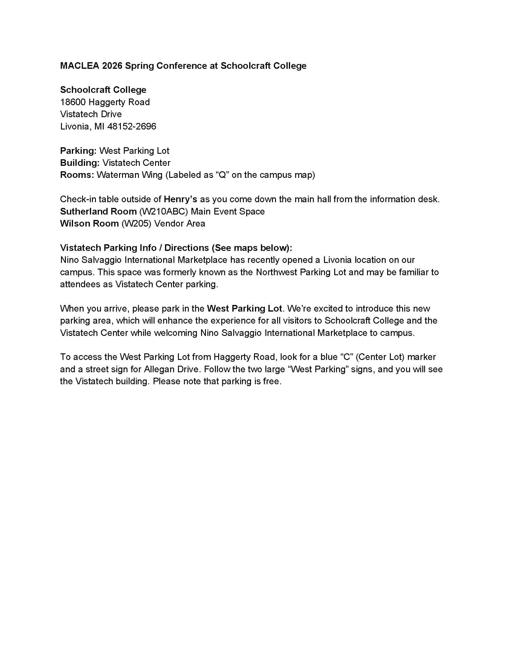 Schoolcraft_MACLEA Conference Directions_Page_1